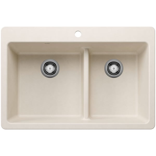 Blanco Liven 33 in. Drop-In/Undermount 60/40 Double Basin SILGRANIT Kitchen Sink with Low Divide 443217 - main